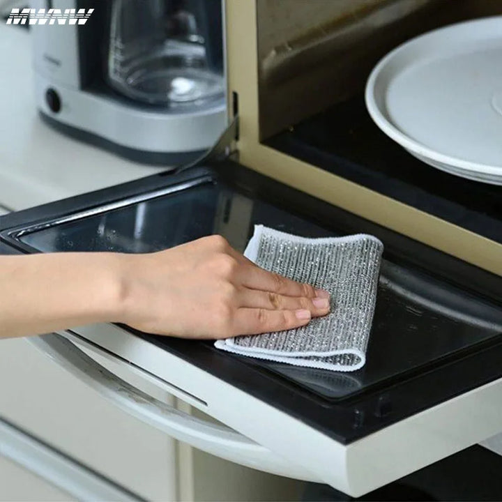 10pcs Magic Dishcloth Silver Wire Cleaning Kitchen Cloth Thickened Microfiber Wash Towel Built-in Sponge Steel Wire Ball Rag
