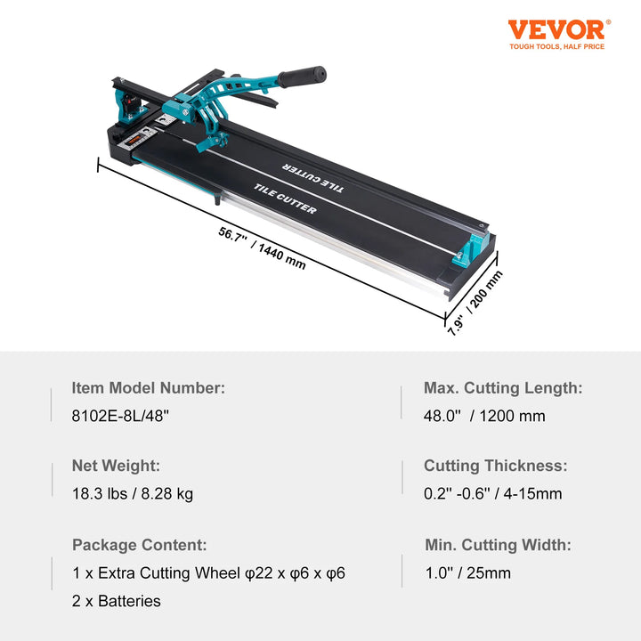 VEVOR Floor Tile Cutter Porcelain Ceramic Tile Cutter With Infrared Positioning Durable Single Rails Tile Cutters fit Beginner